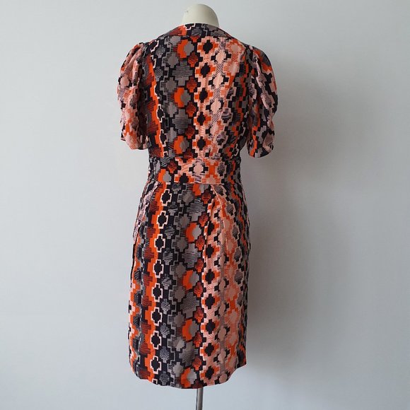 Gorman Geo Abstract Puff Sleeve Silk Dress - Picture 7 of 9